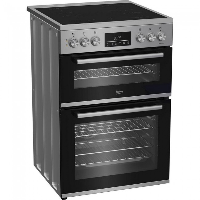 Beko EDC6731S 60cm Double Oven Electric Cooker with Vitroceramic Hob - Silver