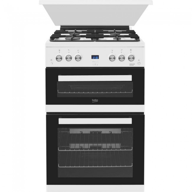 Beko EDG6L33W Double Oven Gas Cooker with Glass Lid - White
