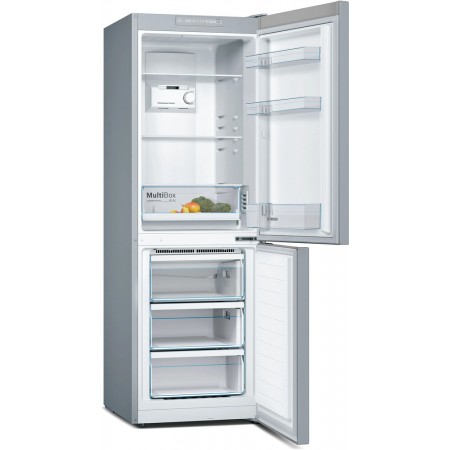Series 2 Free-standing fridge-freezer with freezer at bottom 176 x 60 cm Stainless steel look