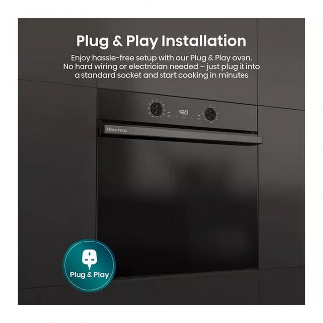 Hisense BI622ABPGUK Built In Electric Single Steam, Plug & Play Oven - Jet Black