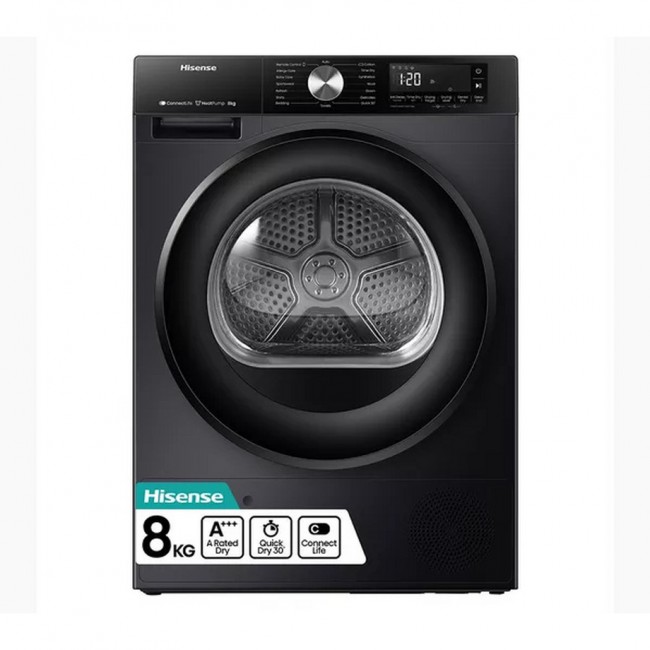 Hisense 3S Series DH3S802BB3 WiFi-enabled 8kg Heat Pump Tumble Dryer - Black