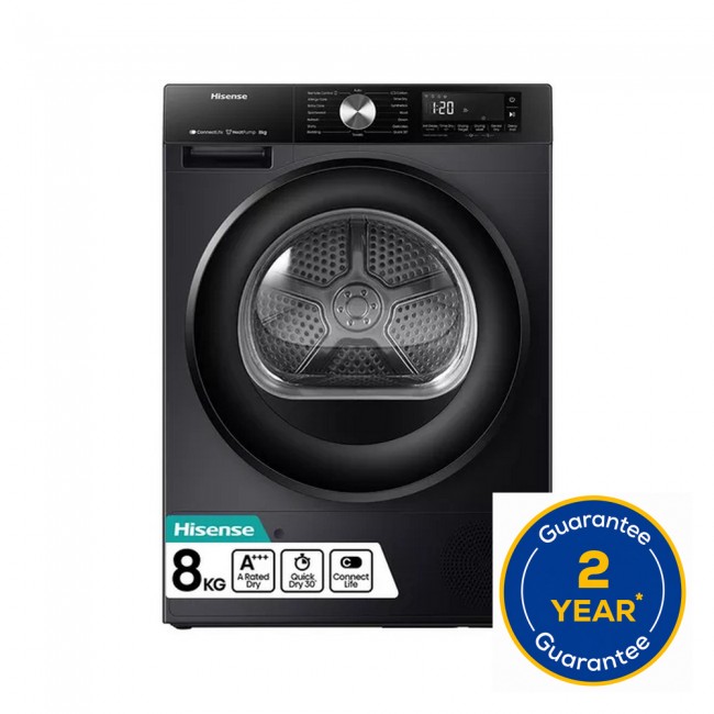 Hisense 3S Series DH3S802BB3 WiFi-enabled 8kg Heat Pump Tumble Dryer - Black