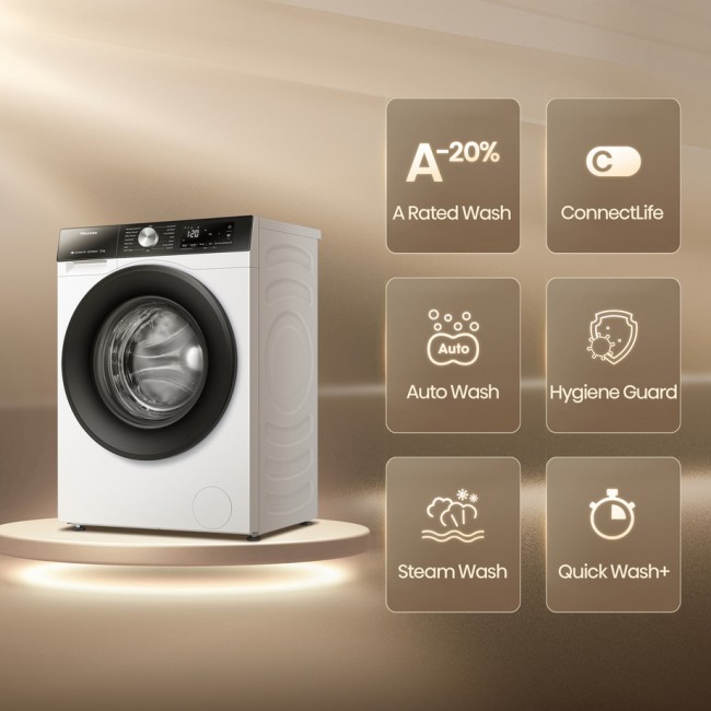 Hisense WF3S1243BW3 12kg 1400 Spin, Steam Washing Machine - White