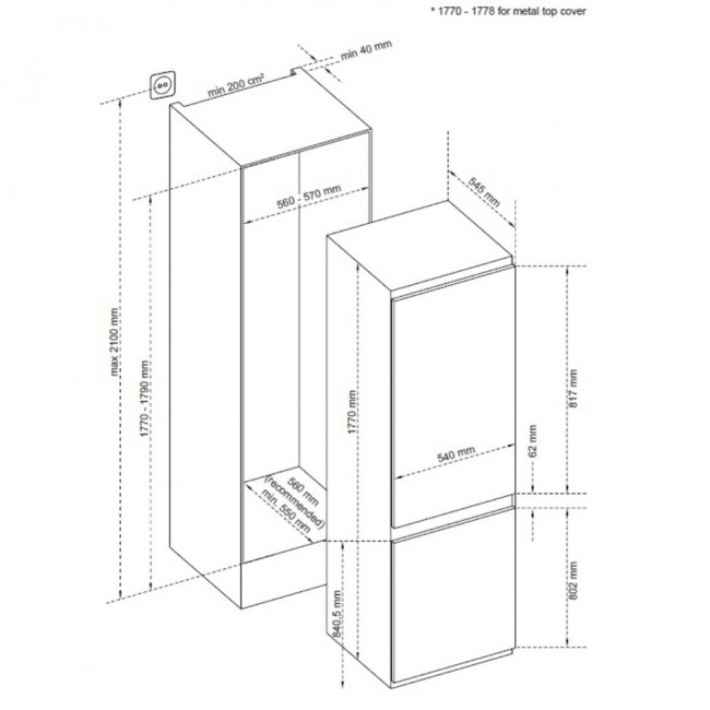 Sensis RFCMBI015450EW 54cm 50/50 Built InFrost Free Fridge Freezer - White