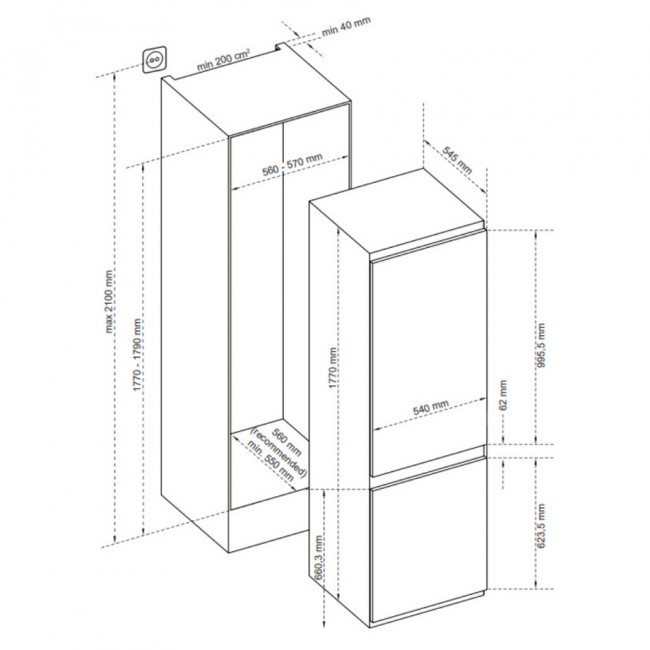 Sensis RFCMBI015470EW 54cm 70/30 Built InFrost Free Fridge Freezer - White