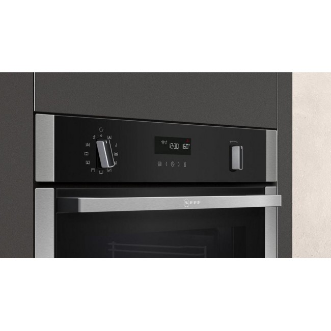 Neff B6ACH7HH0B 59.4cm Built In Electric Single Oven - Stainless Steel-Slide & Hide Door